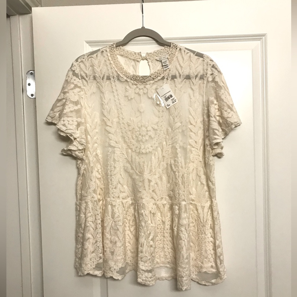 Cato Beige Sheer Lace Shirt